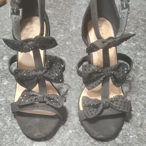 torrid Black T-Strap Bow Heels with Stud Embellishments